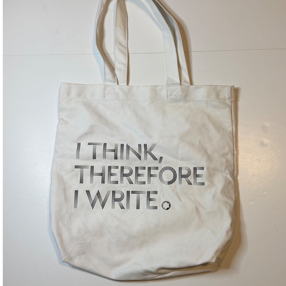 Montblanc Haus Tote Bag White Canvas I Think Therefore I Write Bag